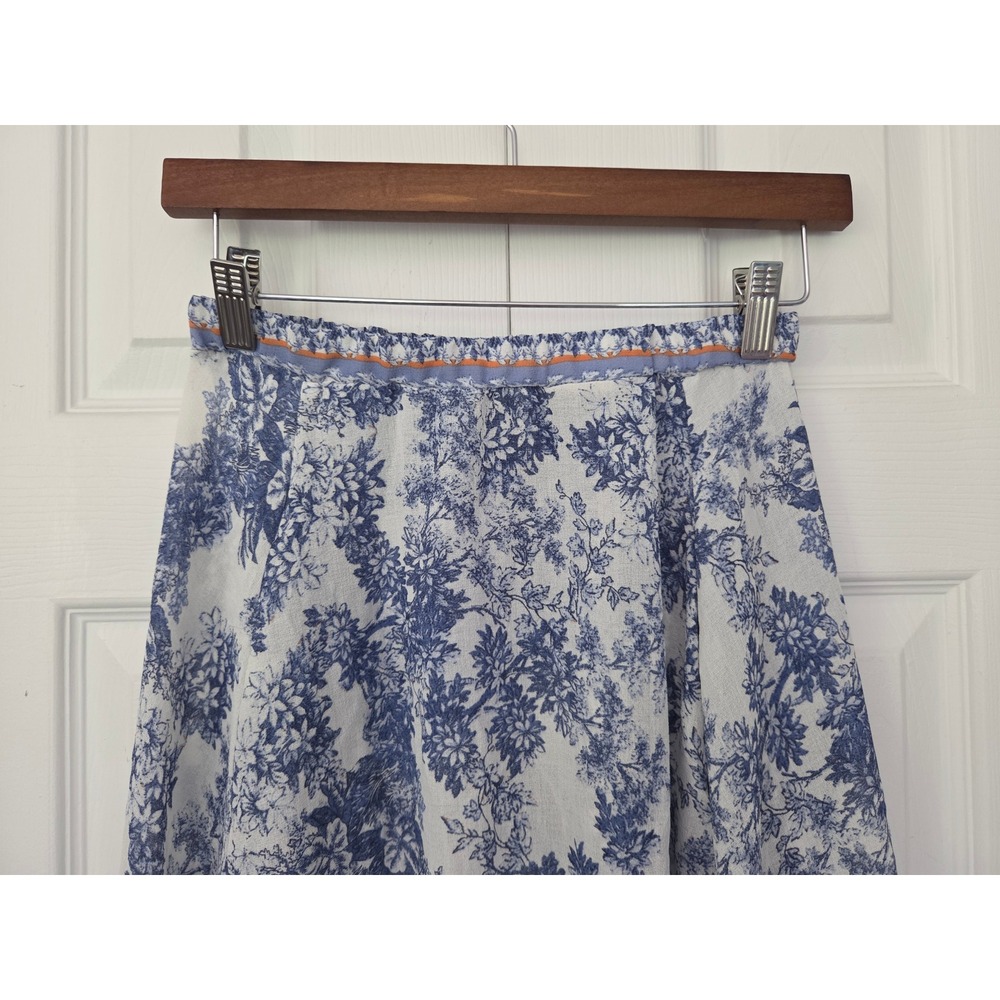 Max Studio Midi Skirt Textured Crepe Elastic Waist Women Small Blue Floral NWOT - Picture 2 of 6
